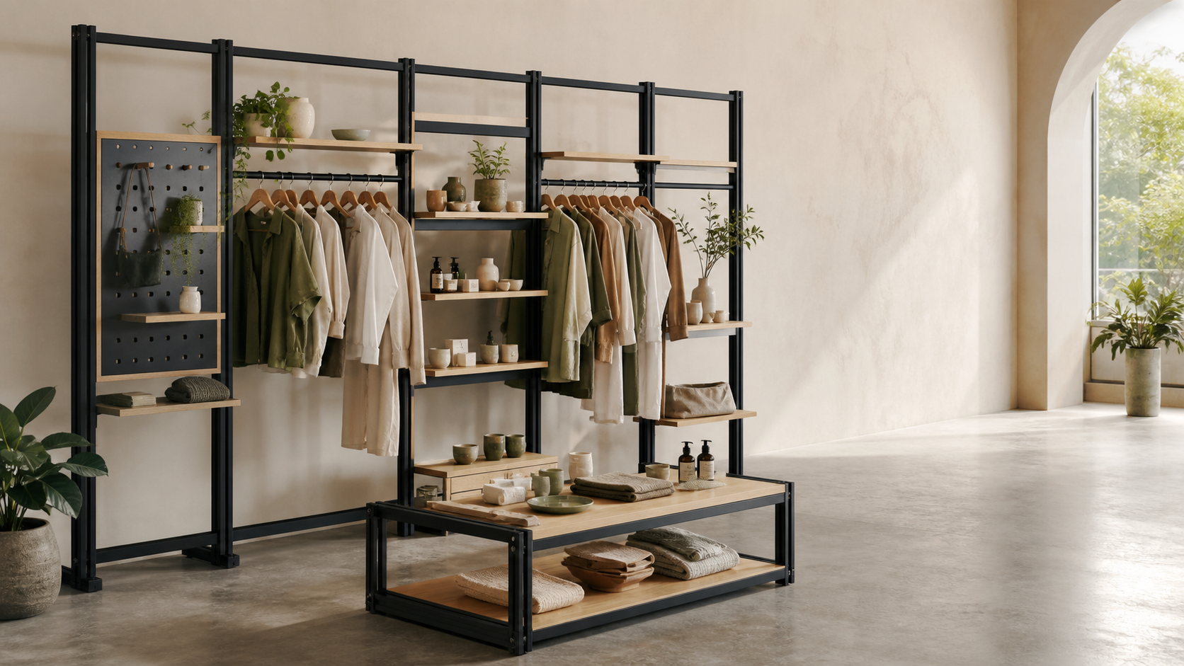 Illustrative modular retail display system in a boutique environment