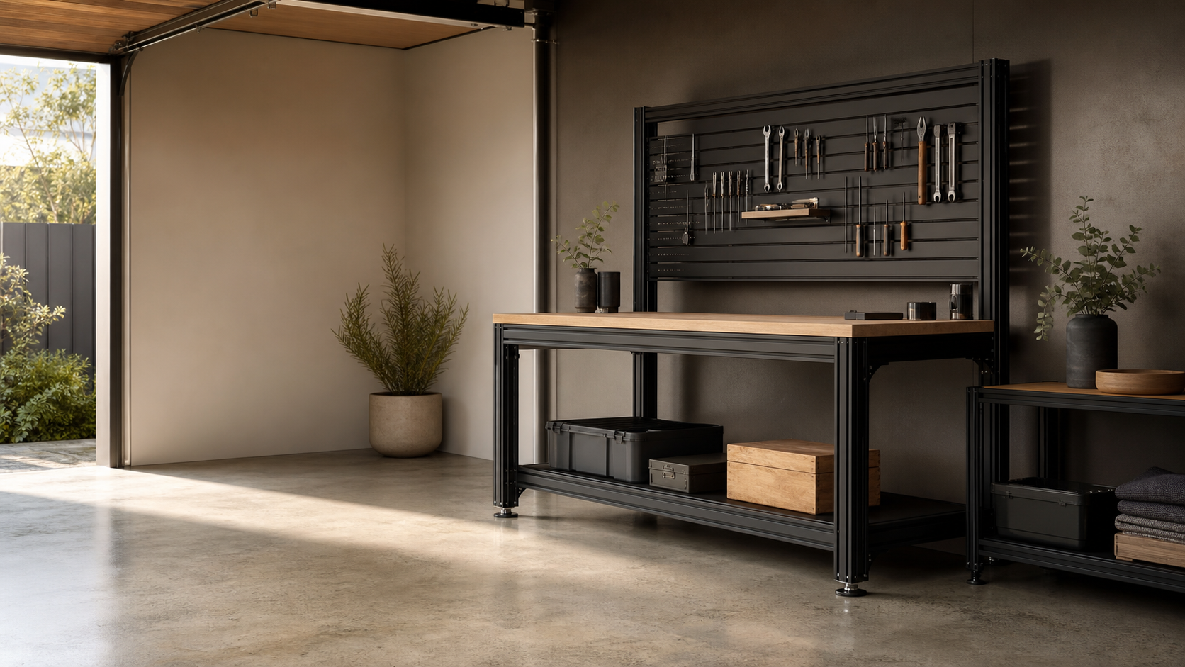 Illustrative modular garage workstation system